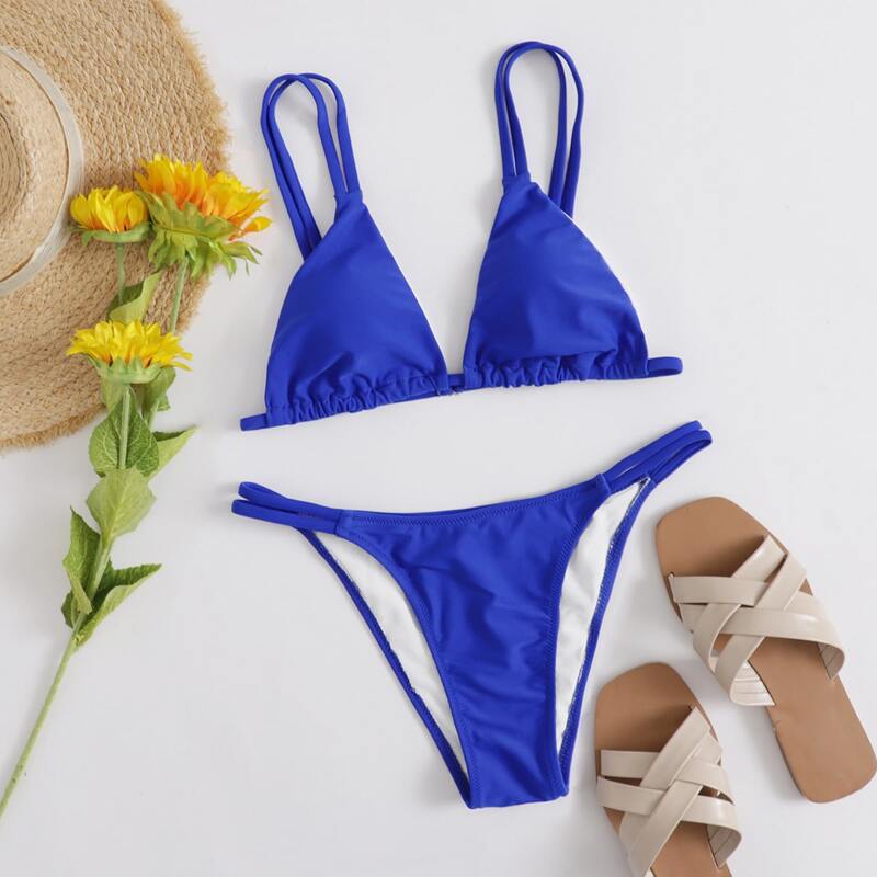 

Double Strap Triangle Tanga Bikini Swimsuit, Royal blue