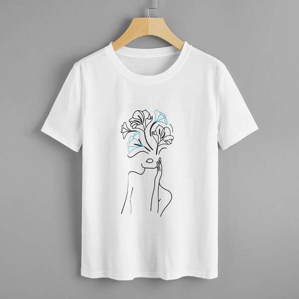 

Floral And Figure Graphic Tee, White