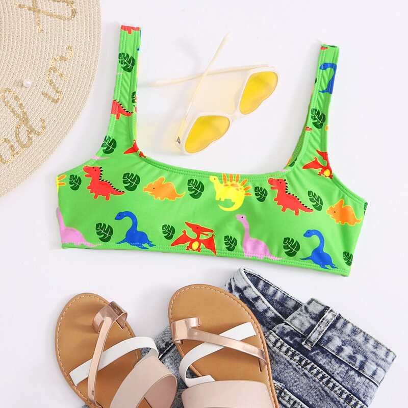 

Dinosaur Print Tank Bikini Top, Green