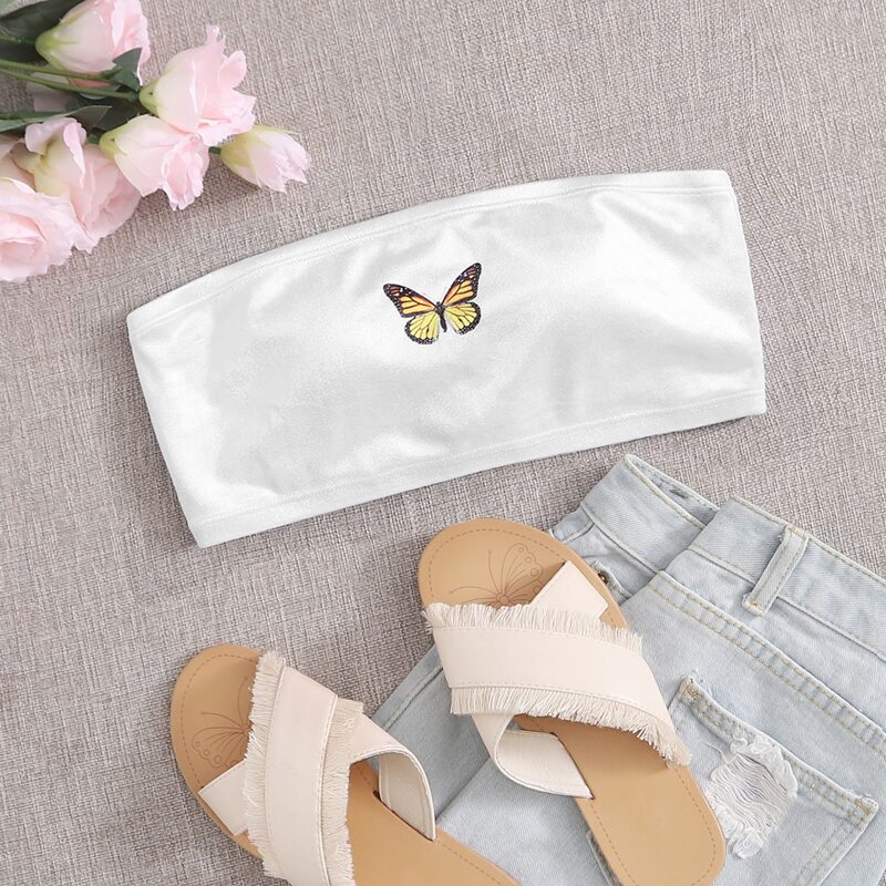 

Butterfly Velvet Bandeau Bikini Top, White