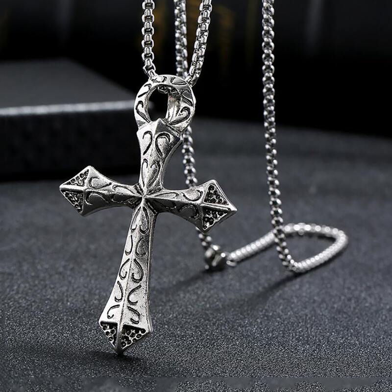 

Guys Cross Charm Necklace, Silver