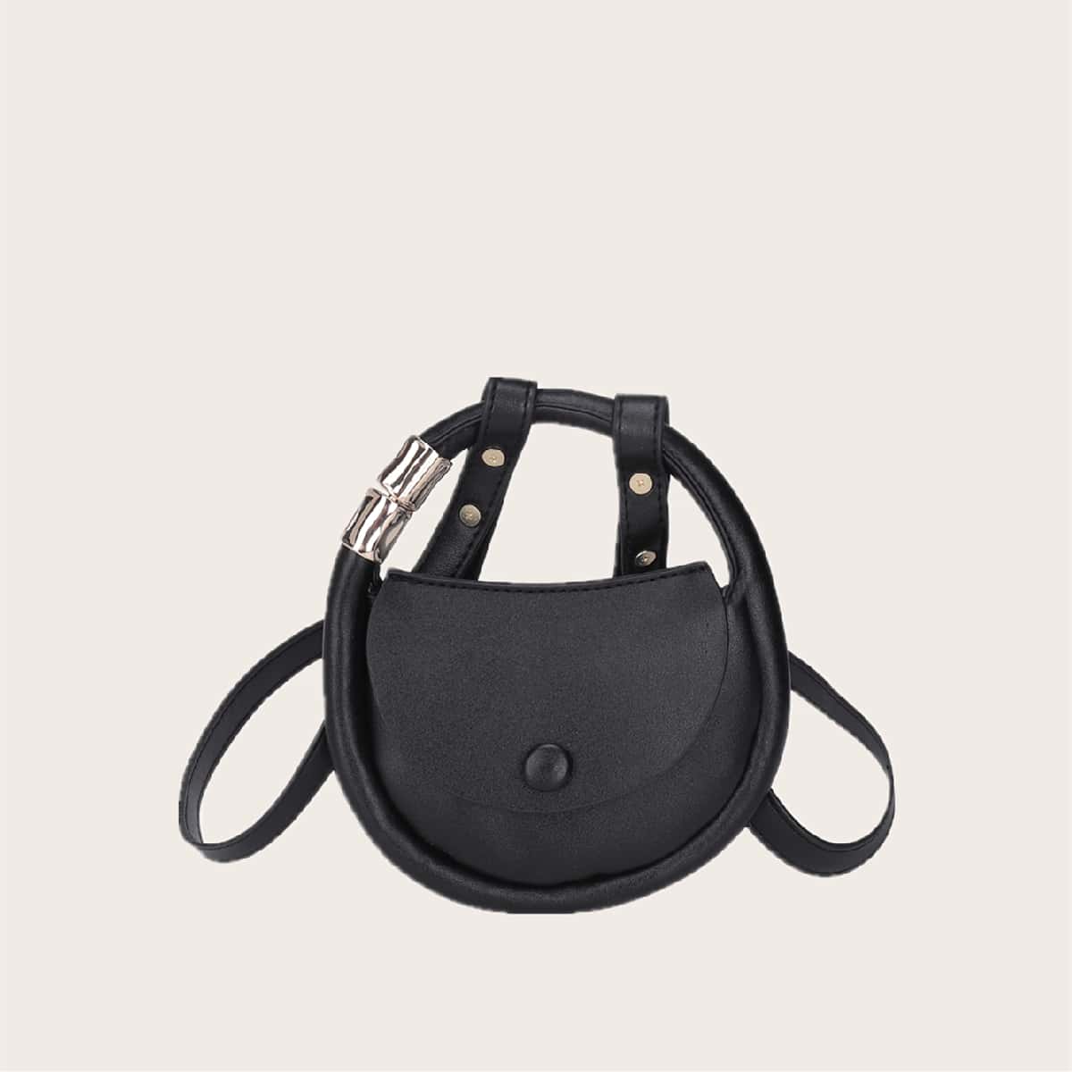

Round Flap Satchel Bag, Black
