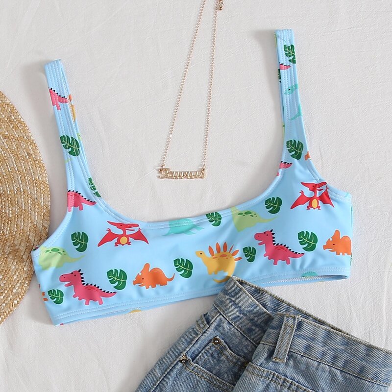 

Dinosaur Print Tank Bikini Top, Blue