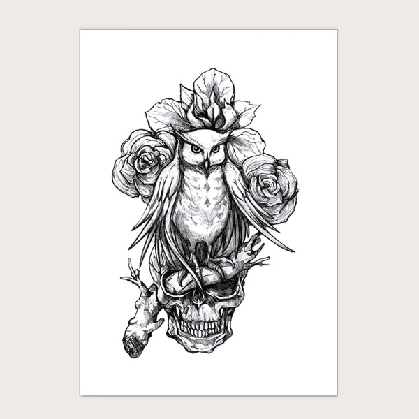 

1pc Animal & Flower Pattern Tattoo Sticker, Black