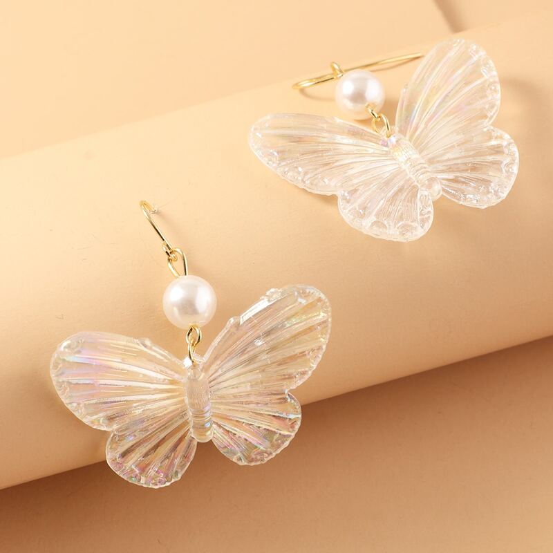 

Clear Butterfly Charm Drop Earrings, White