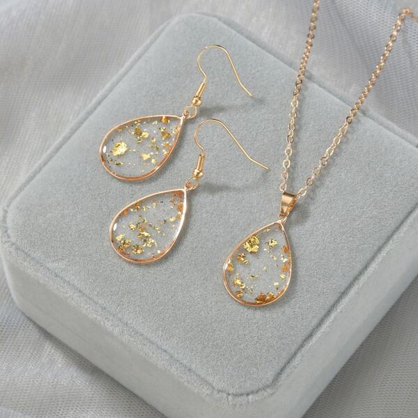 

3pcs Clear Water Drop Decor Jewelry Set, Gold