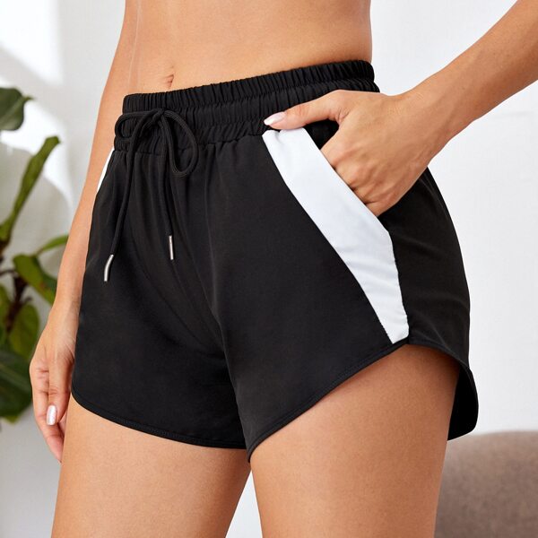 

Contrast Panel Drawstring Waist Sports Shorts, Black