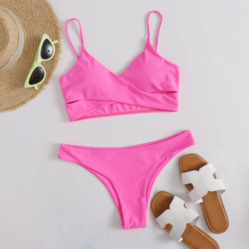 

Cross Wrap Pink Bikini Swimsuit, Hot pink