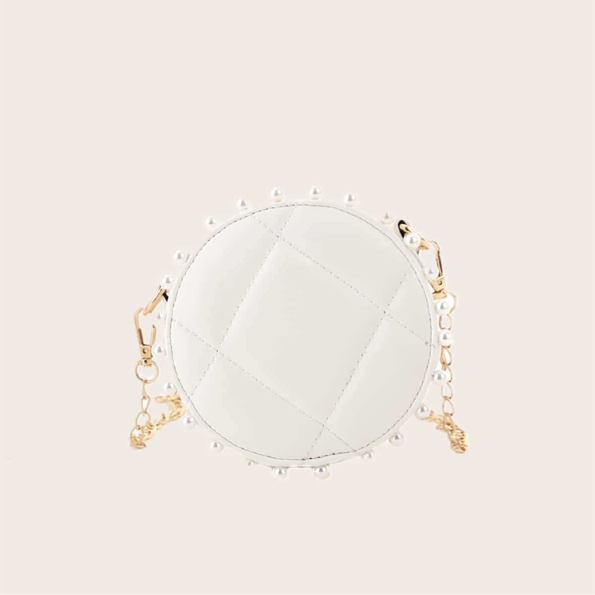 Faux Pearl Round Crossbody Bag, White