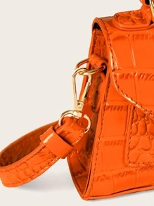 小型鱷魚紋手提包 - 亮橙色 - 查看 3