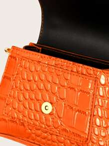 小型鱷魚紋手提包 - 亮橙色 - 查看 4