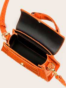 小型鱷魚紋手提包 - 亮橙色 - 查看 5