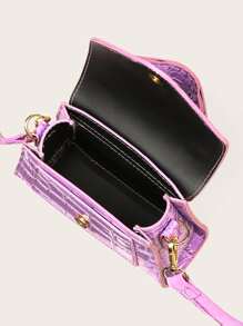 Mini Dập nổi cá sấu Túi Satchel - Màu tím - Xem 3