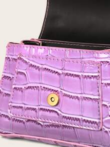 Mini Dập nổi cá sấu Túi Satchel - Màu tím - Xem 5
