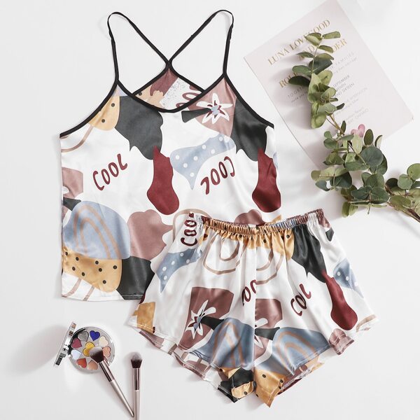 

Satin Letter Graphic PJ Set, Multicolor