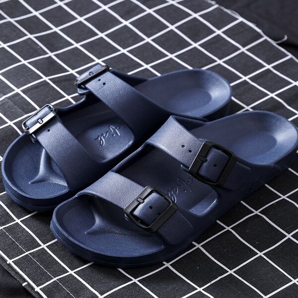 

Men Buckle Decor Cut Out Slide Sandals, Blue