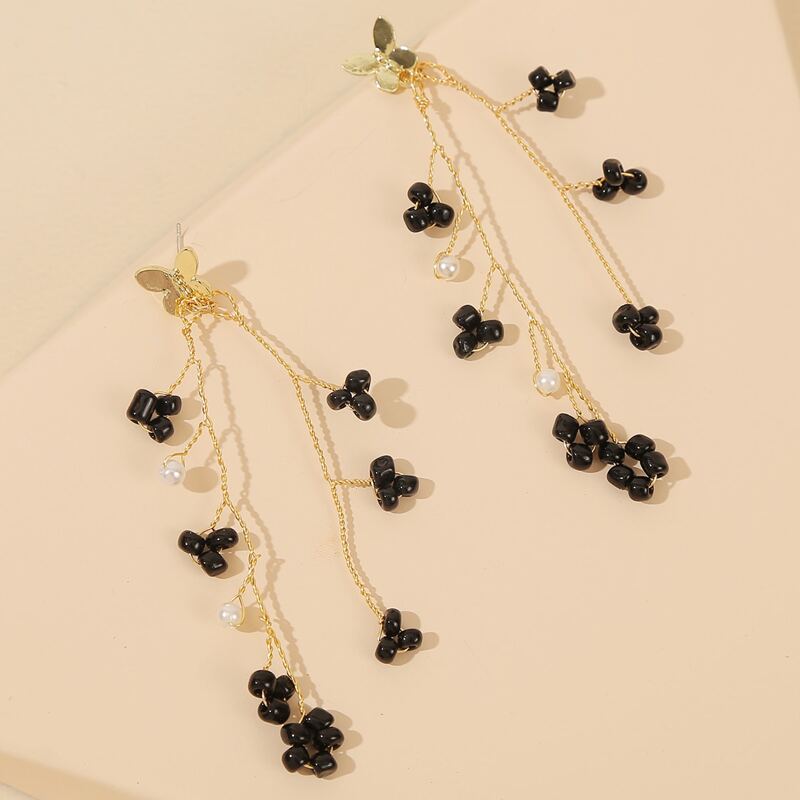 

Beaded Tassel Charm Drop Earrings, Black