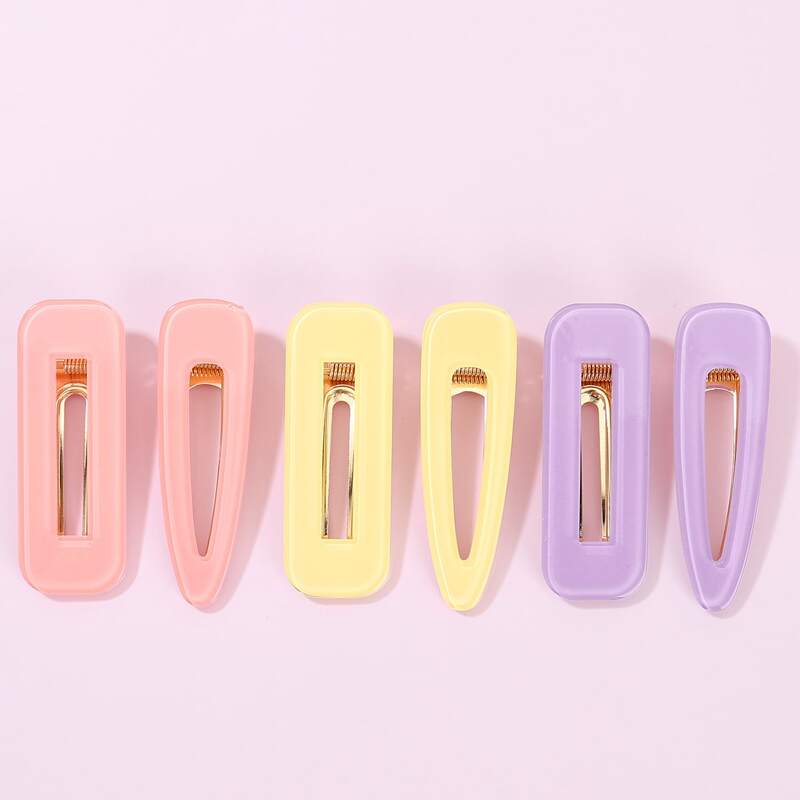 

6pcs Plain Hair Clip, Multicolor