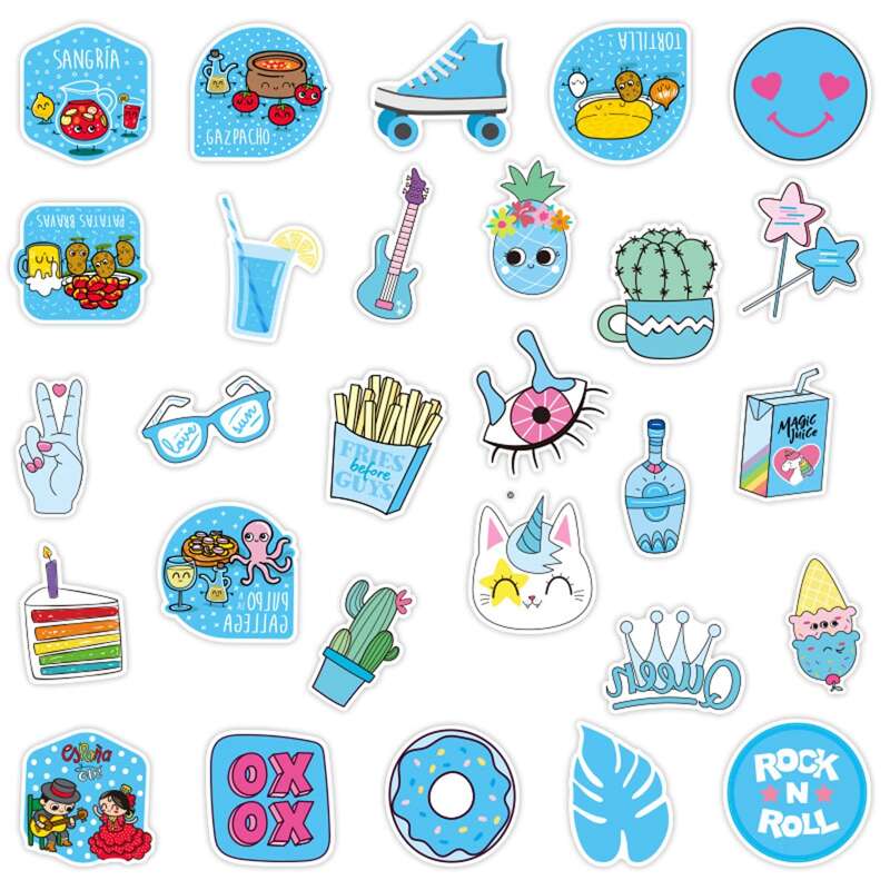 

73pcs Cartoon Sticker, Blue