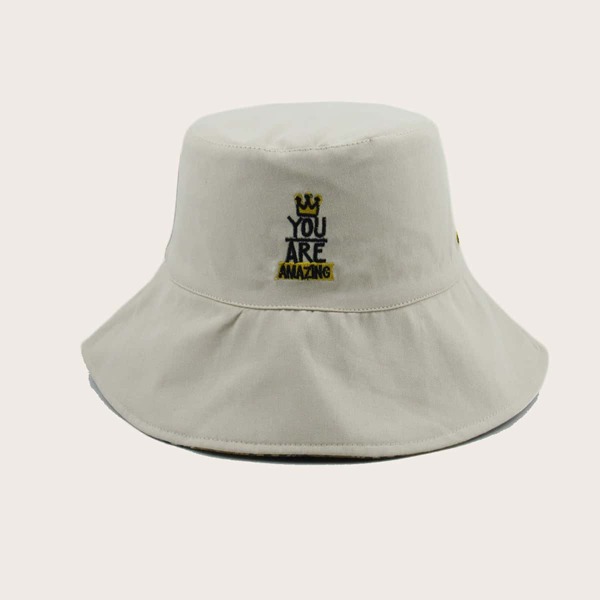 

Slogan Embroidery Bucket Hat, Beige