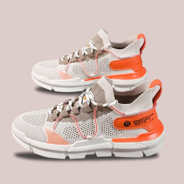 

Men Lace-up Front Wide Fit Sneakers, Beige