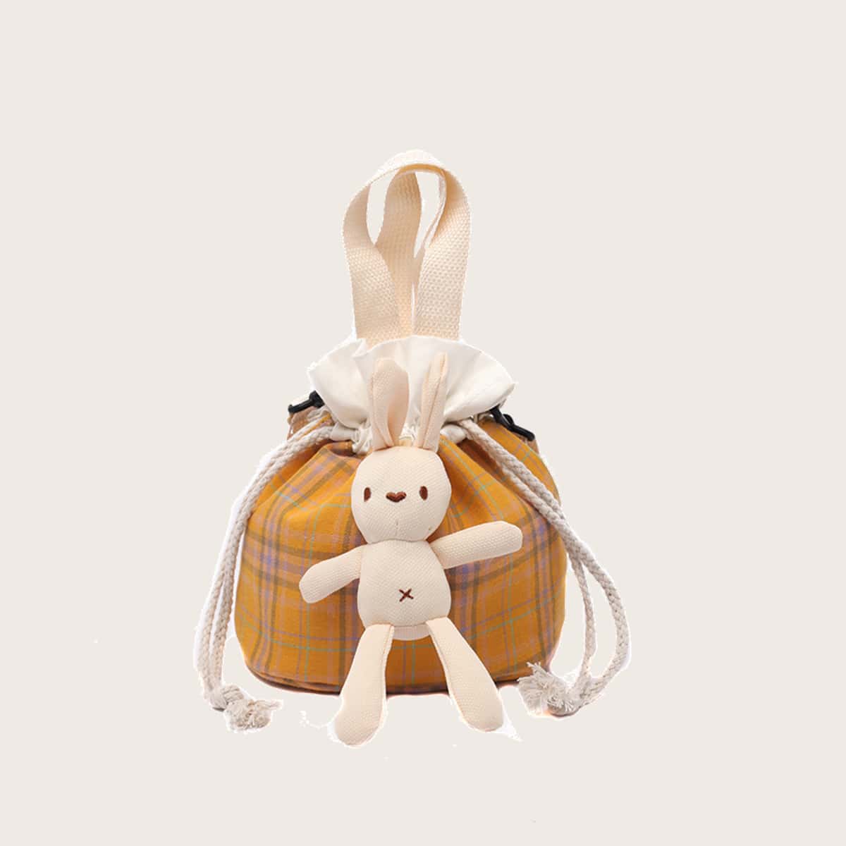 

Plaid Bucket Bag, Mustard yellow