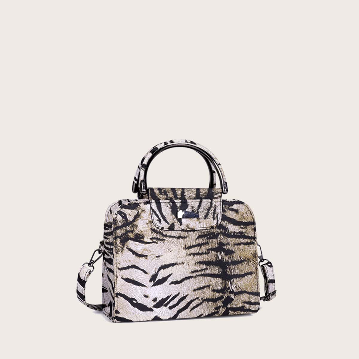 

Tiger Striped Satchel Bag, Multicolor