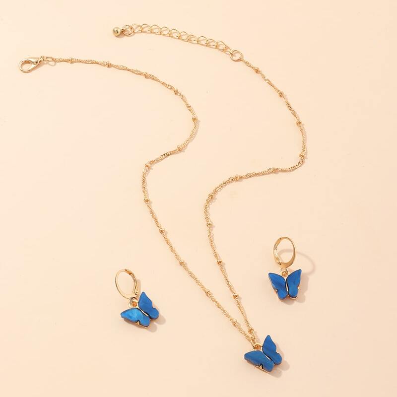 

3pcs Butterfly Charm Jewelry Set, Blue