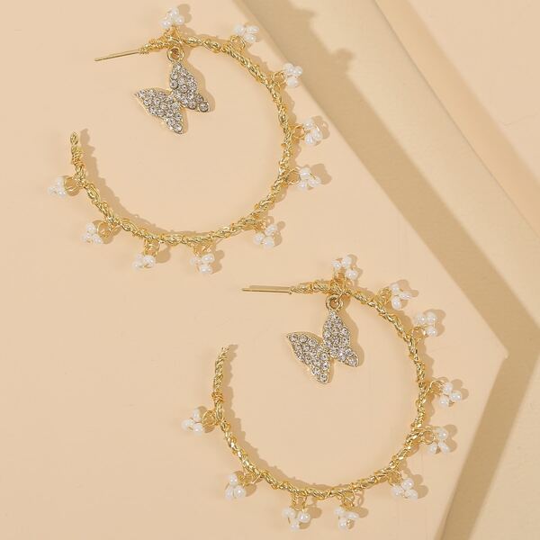 

Серьги с бисерами и бабочкой, Белый