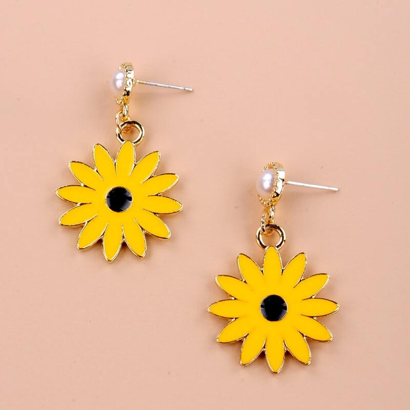 

Floral Charm Drop Earrings, Yellow