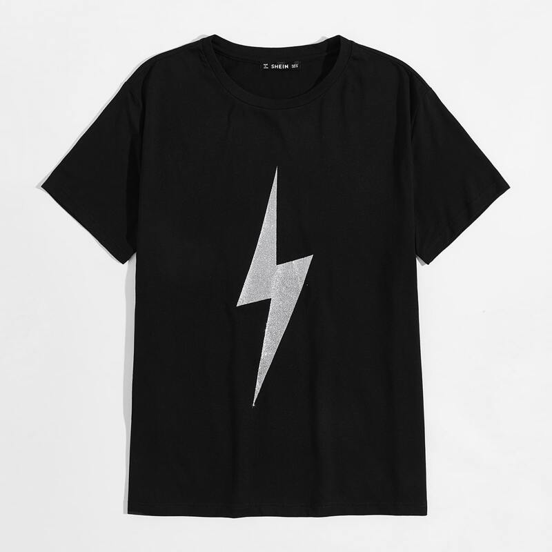 

Guys Silver Lightning Print Tee, Black