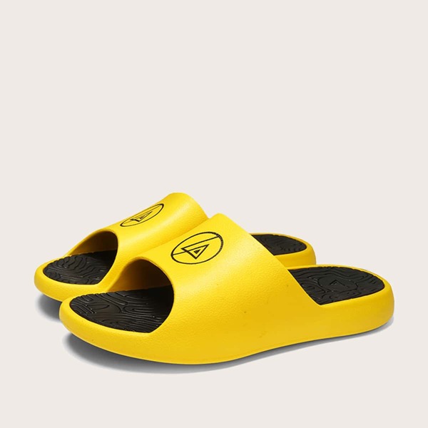 

Men Geometric Graphic Slide Sandals, Yellow
