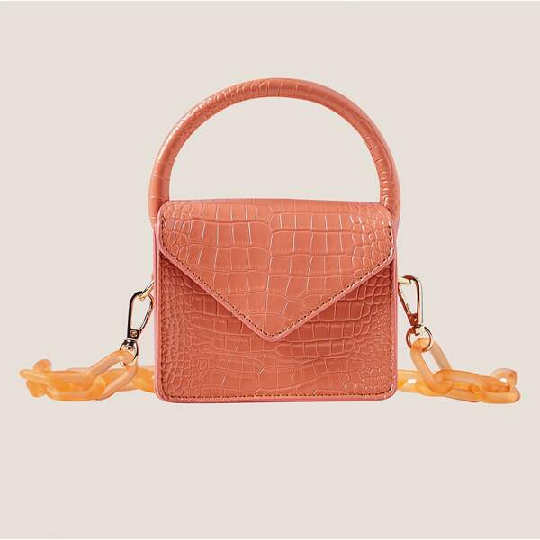 

Mini Croc Embossed Satchel Bag, Orange