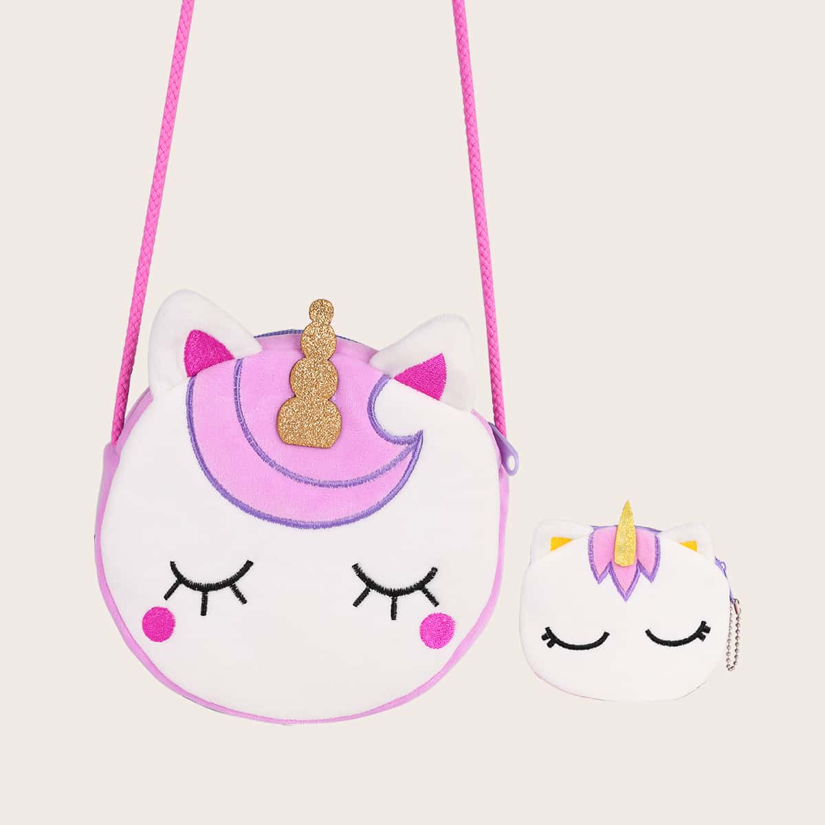 

2pcs Cartoon Unicorn Design Bag Set, White