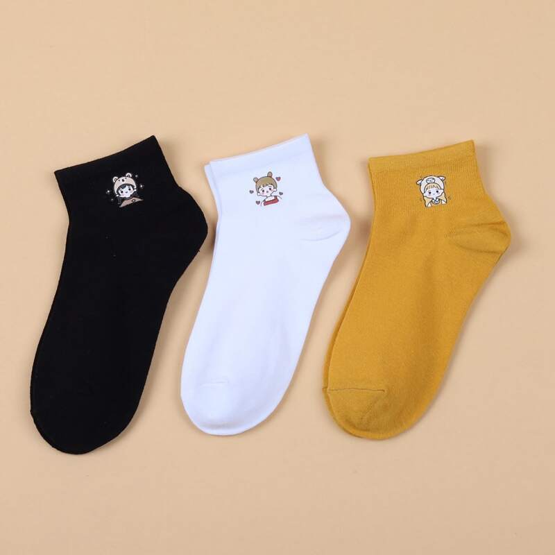 

3pairs Cartoon Graphic Socks, Multicolor