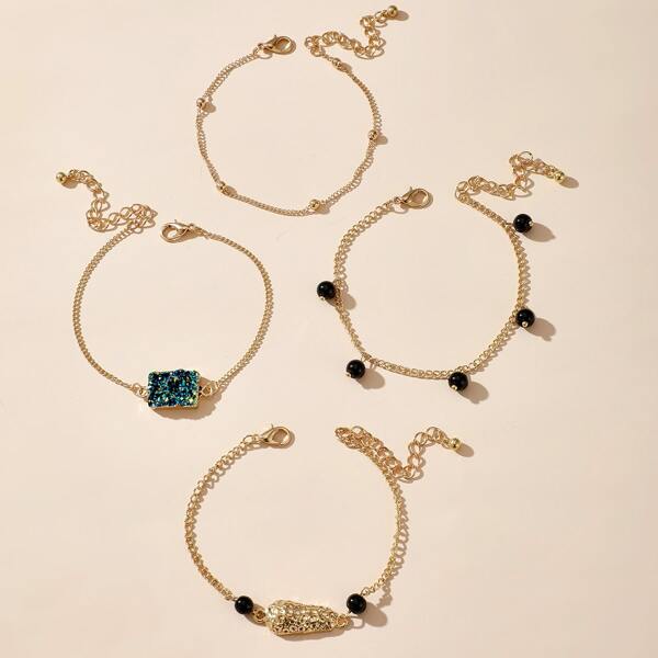 

4pcs Geometric Decor Bracelet, Gold