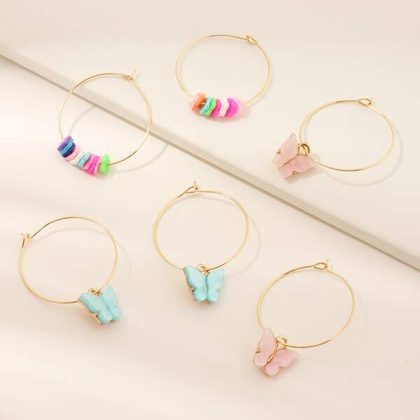 

3pairs Butterfly Charm Earrings, Multicolor
