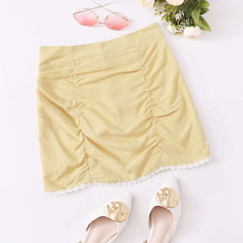 

Gingham Ruched Skirt, Yellow pastel
