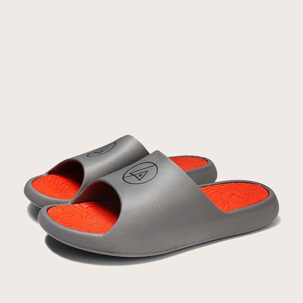 

Men Geometric Graphic Slide Sandals, Grey