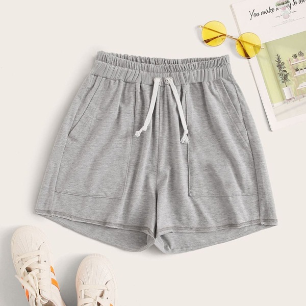 

Plus Double Pocket Drawstring Waist Track Shorts, Grey