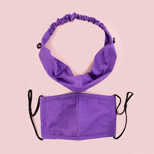 

Plain Face Masks With Headband, Purple
