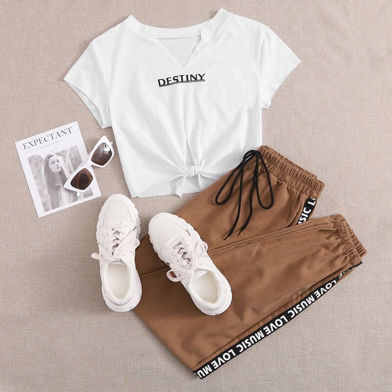 

Destiny Tie-Front Tee & Drawstring Joggers Set, Multicolor