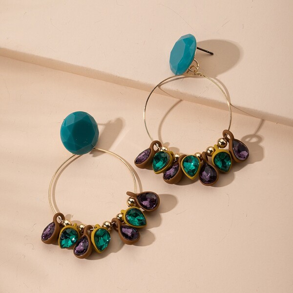 

Rhinestone Water Drop Earrings, Multicolor