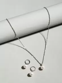 3pcs Faux Pearl Decor Jewelry Set - Silver - View 1
