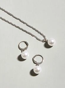 3pcs Faux Pearl Decor Jewelry Set - Silver - View 3