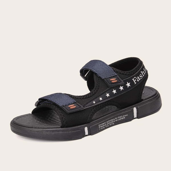 

Men Cut Out Velcro Strap Sandals, Blue