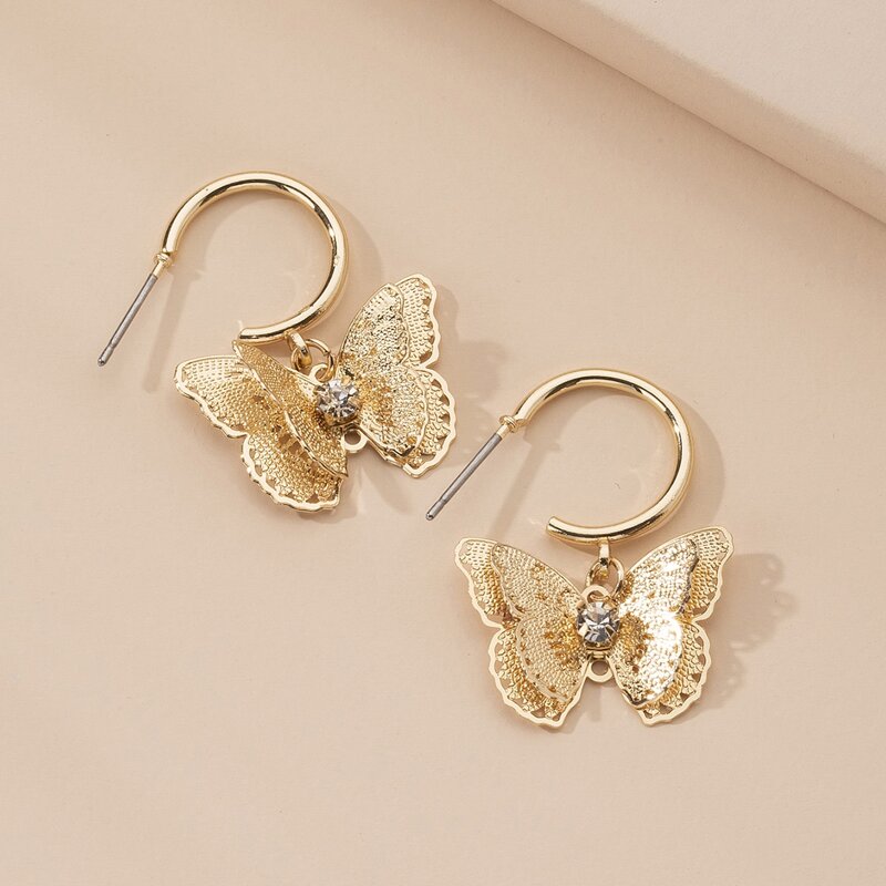 

Rhinestone Butterfly Drop Earrings, Gold