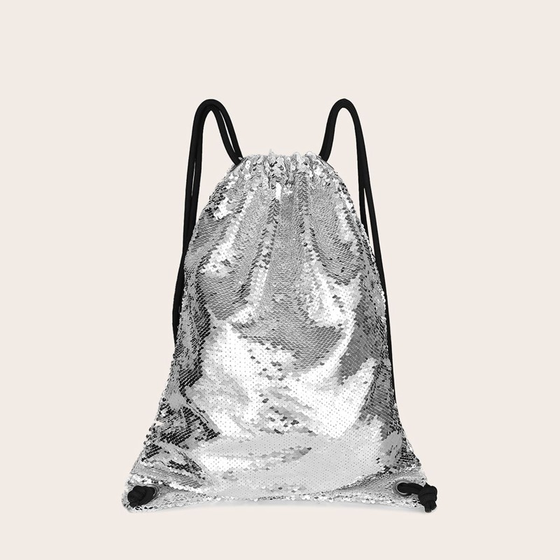 

Sequin Detail Drawstring Backpack, Silver