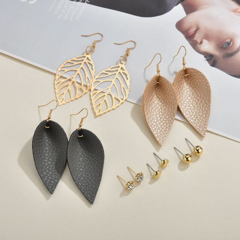 

6pairs Water Drop PU Leather Earrings, Multicolor