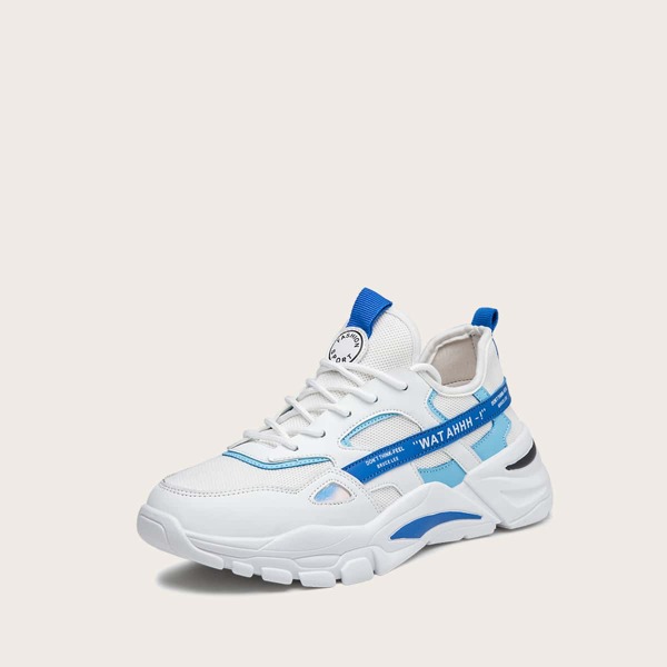 

Men Letter Graphic Mesh Panel Sneakers, Blue and white